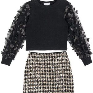 Tween Diva Girls Sequin Plaid Skirt 2 Piece Set